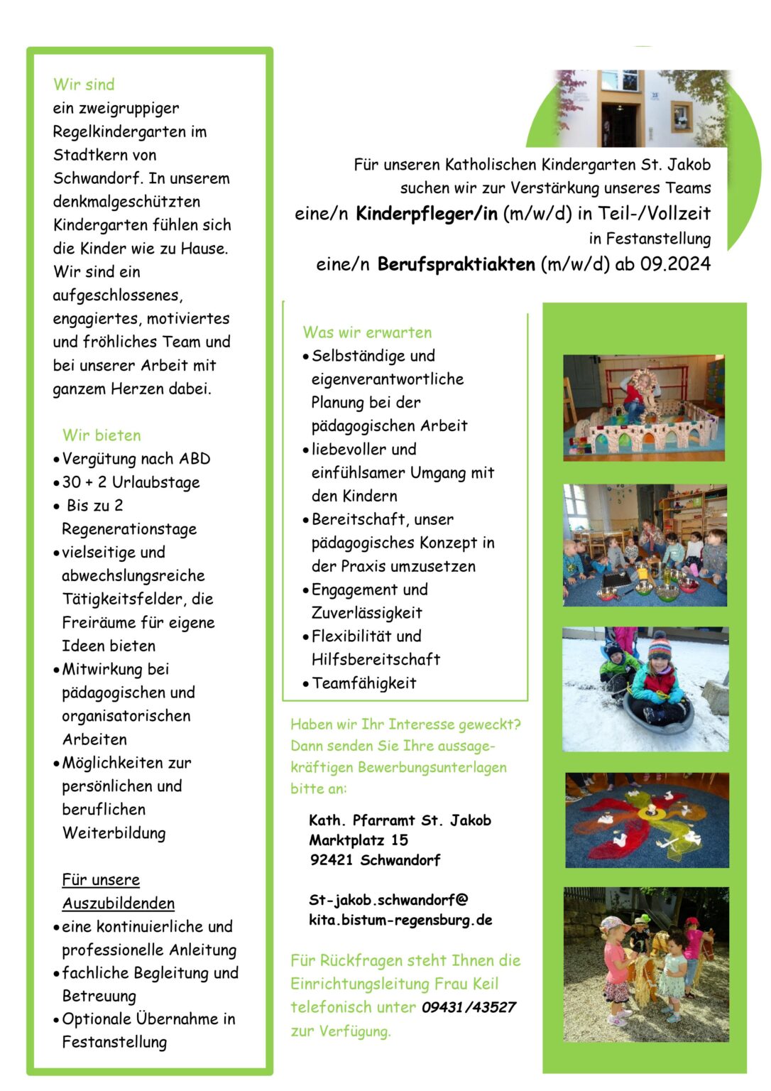 Personal/Stellenanzeigen – Kindergarten St. Jakob Schwandorf